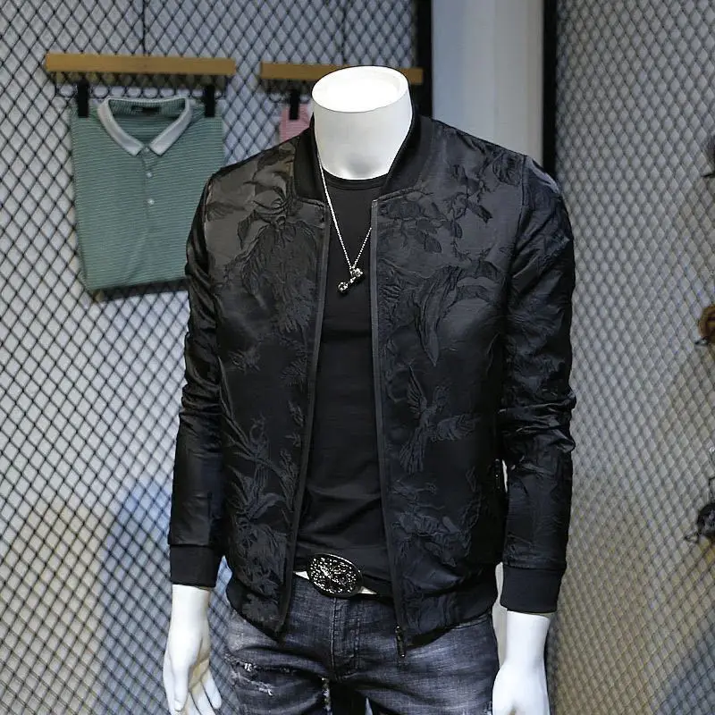 Neue Floral Bomber Jacke Männer Herbst Koreanische Dünne Baseball Kragen Rib Sleeve Personalisierte Schwarz Mantel Mode Windjacke Hip Hop – Detail 4