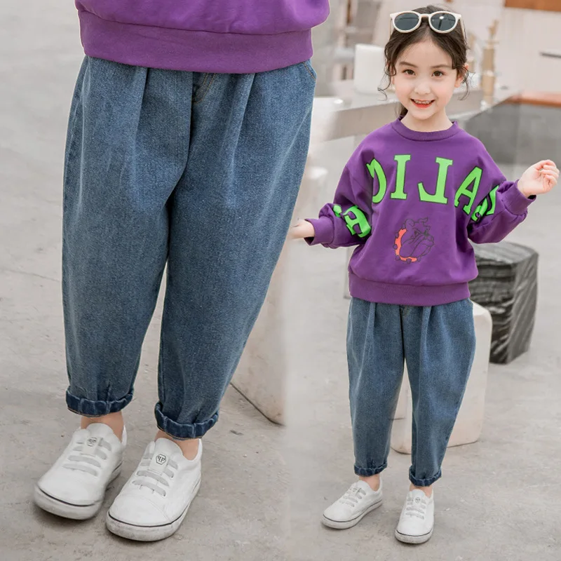 New Style Casual Crawler Men And Women Children Spring Clothing Pants Big Boy Children Beam Leg Jeans Tide-Piece