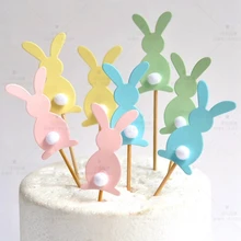 5pcs Happy Easter Rabbit Cake Toppers Bunny Cake Decorating Birthday Party Favors Easter Decoration for Home Festival Supplies
