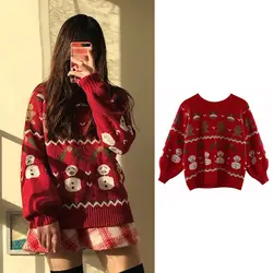 Винтажные модные рождественские женские свитера, повседневный Женский пуловер с круглым вырезом, женская мода, милая вязаная теплая