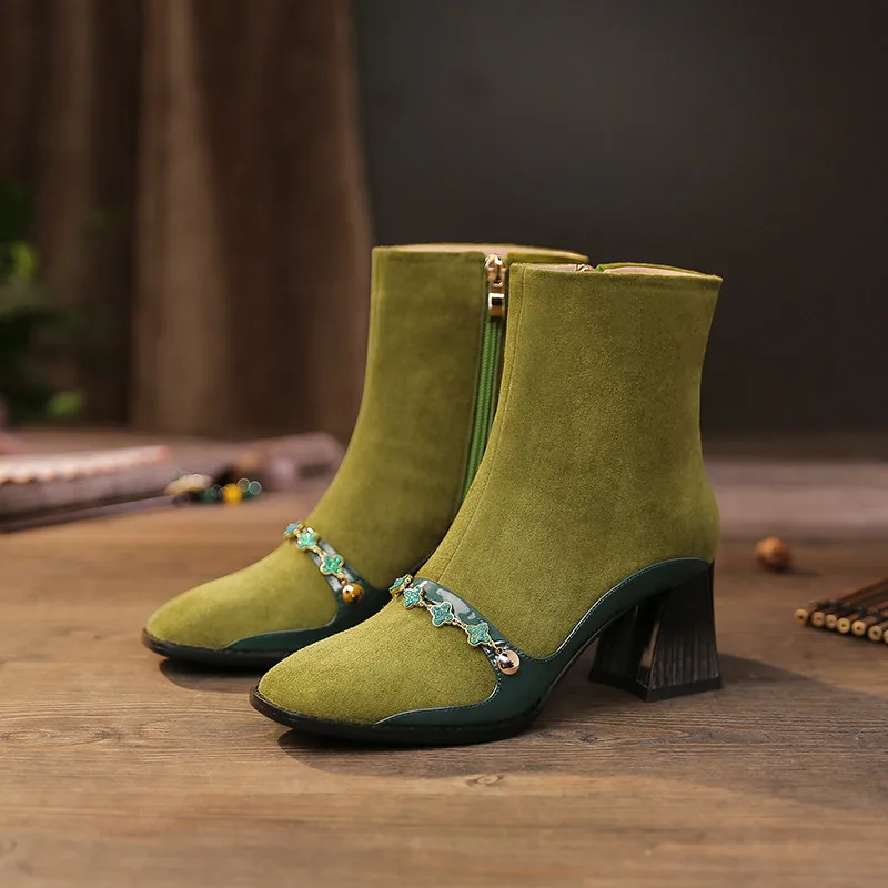 MORAZORA Big size 34-43 fashion autumn winter green color ankle boots thick high heels square toe women boots