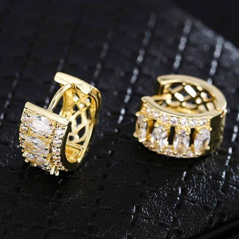 

Ekopdee New Vintage Cubic Zirconia Earrings For Women Gold Huggie Hoop Earrings Fashion Female Jewelry Party Wholesale