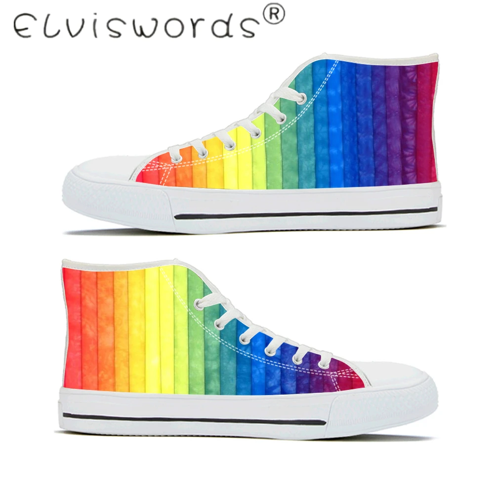ELVISWORDS/Женская Вулканизированная обувь; градиент цвета радуги; обувь с принтом; сезон весна; белые парусиновые кроссовки на шнуровке; модная прогулочная обувь - Цвет: HMC1745Z40A