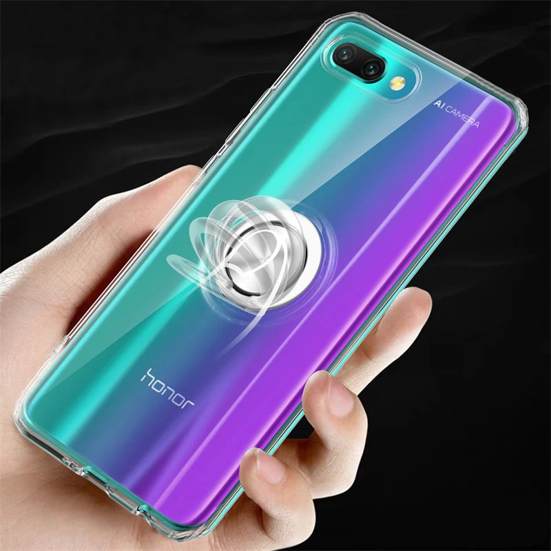 Роскошный чехол для телефона s для huawei honor 10 чехол Прозрачная мягкая силиконовая защита из ТПУ кольцо магнетизм чехол для honor 10 Coque