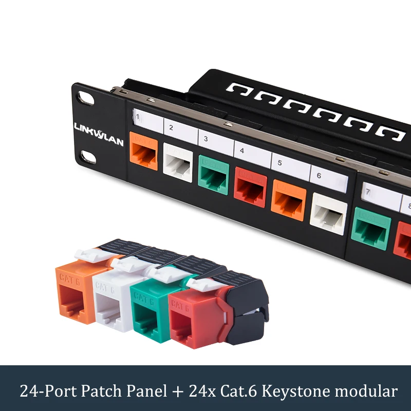 19 дюймовая Модульная патч панель Cat6 с 24 портами включая гнезда Keystone jack RJ45 без