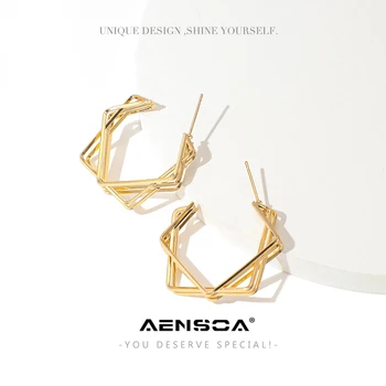 

AENSOA Trendy Geometric Gold Hoop Earrings For Women Minimalist Round Circle Pendant Open Earrings Fashion Jewelry pendientes