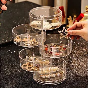 

Clear 360 Degree Round Rotating Jewellery Storage Box Jewelry Organizer Case Necklace Bracelet Ring Earring Display Tray Holder