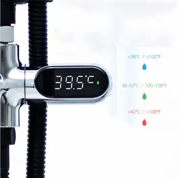 

Water Shower Thermometer LED Celsius Fahrenheit Time Display Flow Self-Generating Electricity Water Temperture Meter
