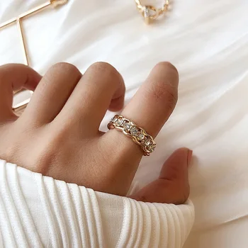 

HT-15 Trendy Shiny Cubic Zircon Elastic Rhinestone Rings Unique Wave Shape Wide Open Rings anillos mujer Engagement Jewelry Gift