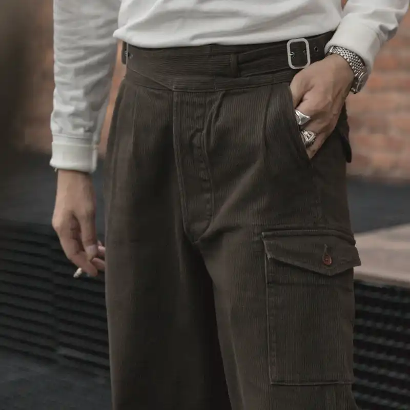 pleated front corduroy mens trousers