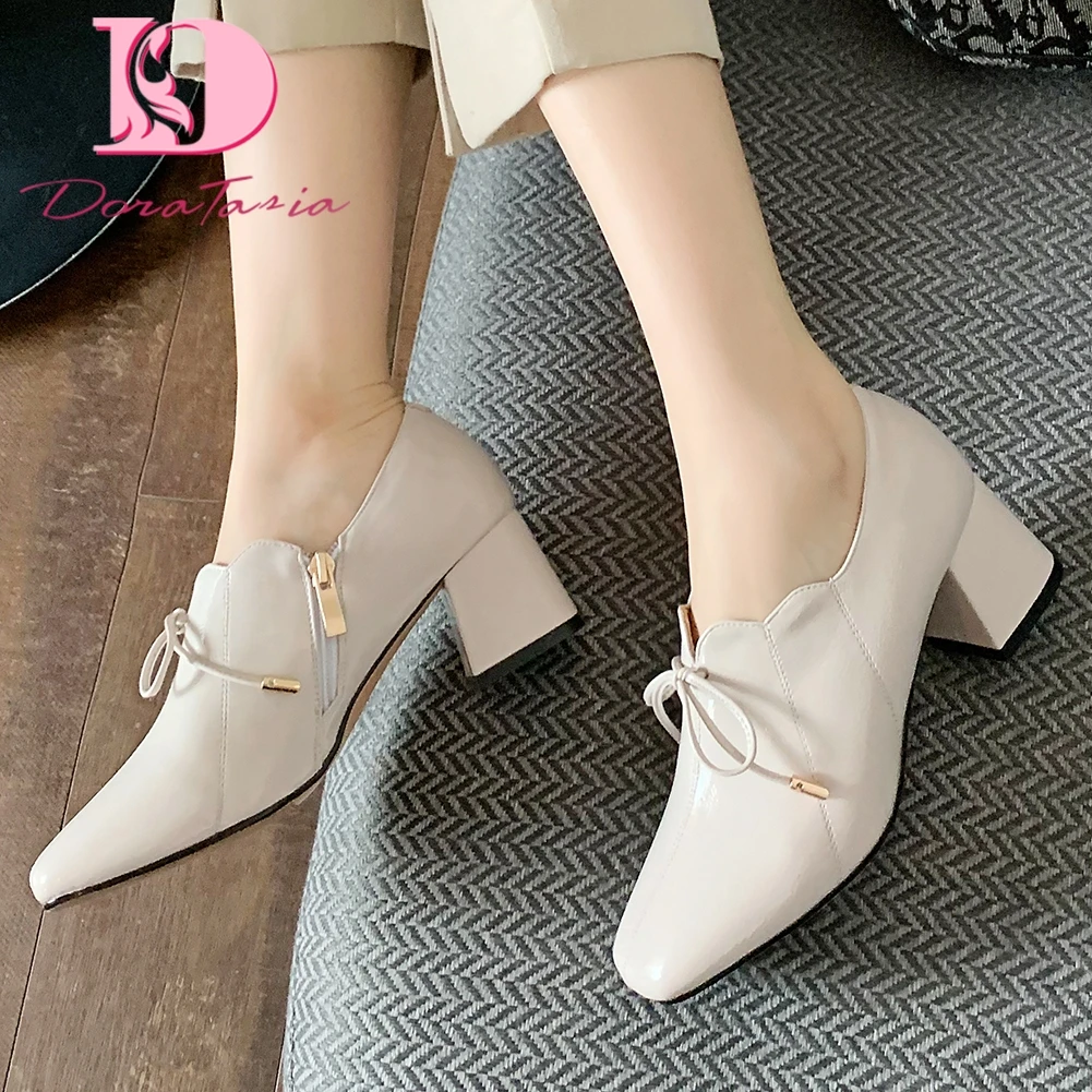 

Doratasia Hot Sale Chunky Heels Concise Shoes Woman Pumps Female Zip Up Spring/Autumn Office&Career Pumps Women Shoes
