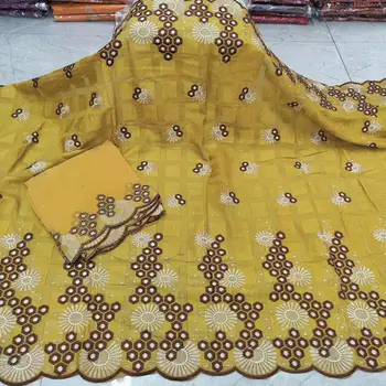 

Latest Embroidery 5Y African Cotton Lace Fabric With 2Y Swiss Voile Lace Cloth For Lady Dress OCV58