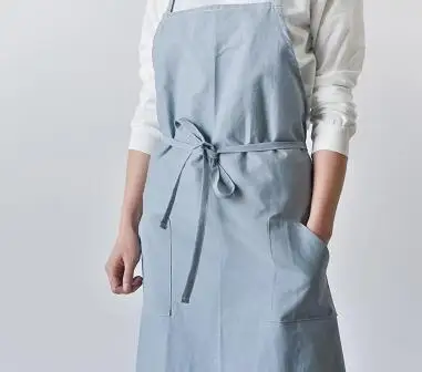 Japanese Cotton Custom Flower Shop Baking Overalls Art Painting Apron Pure Color - Цвет: Light blue
