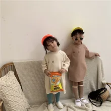 Повседневные комплекты для девочек хлопковые Свободные повседневные платья осень Длинные рукава Одежда для детей; малышей; девочек ретро-футболка платье для маленьких девочек; одежда для малышей; одежда