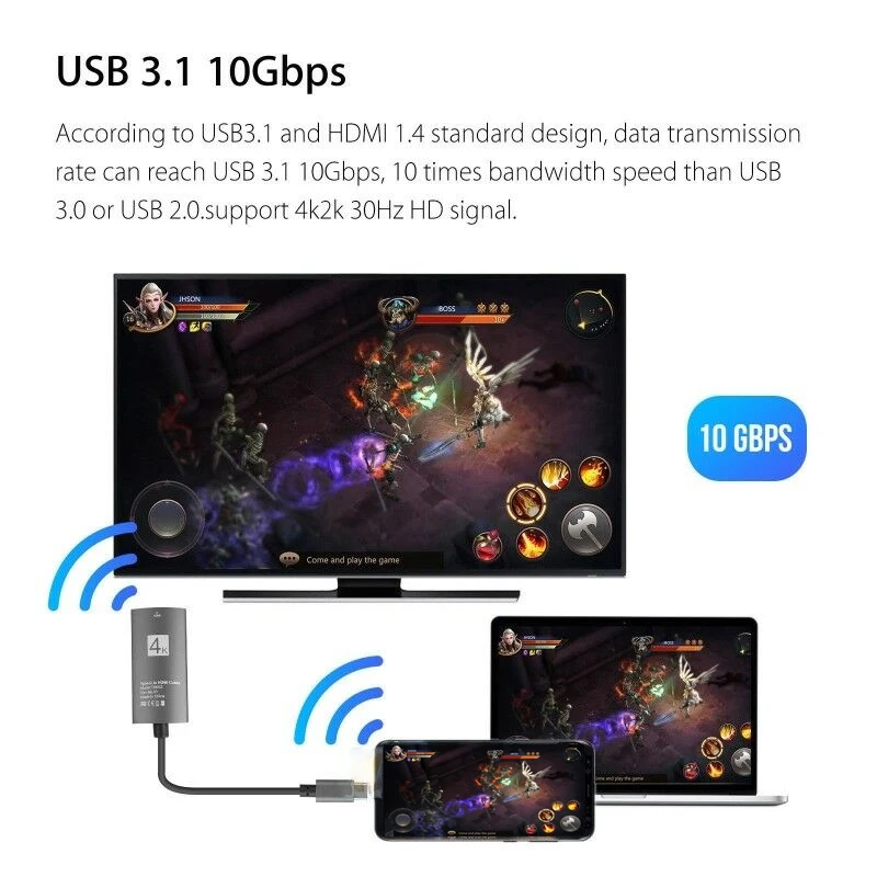 Asunflower зеркальный адаптер для MacBook ультра чистый USB 3,1 type C к HDMI кабель для samsung S8 S9