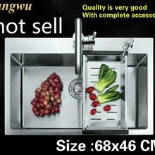 Бытовая Мода Большая кухонная ручная раковина одинарная мойка пищевой 304 Нержавеющая сталь Стандарт Горячая 68x46 см