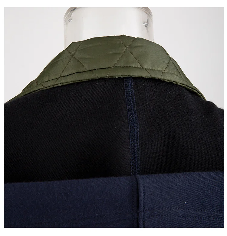 [EAM] Свободная синяя куртка контрастного цвета с разрезом, новая женская куртка с отворотом и длинным рукавом, модное осенне-зимнее пальто, 1D770