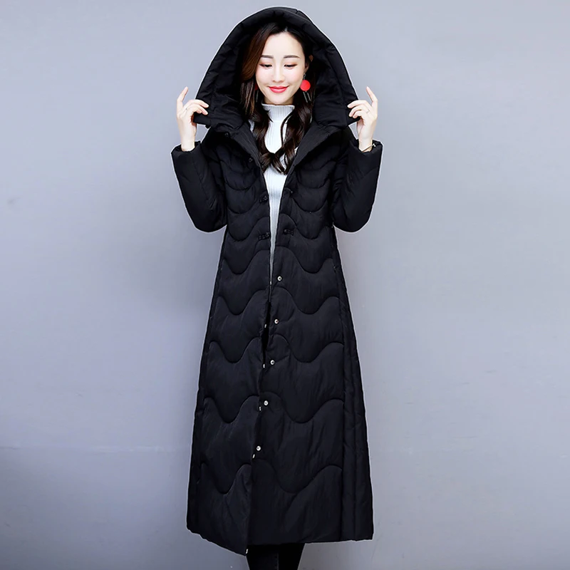 

Fashion Women Winter New Black Loose Large Size 5XL Cotton Jacket Women's Casual Hooded Long Parka Coats Female