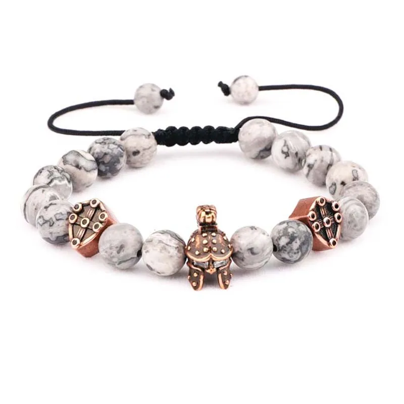 New Unique Design Men Jewelry Bracelet Vintage Helmet Shield Charms Natural Stone Beads Macrame Bracelet Male - Image 5