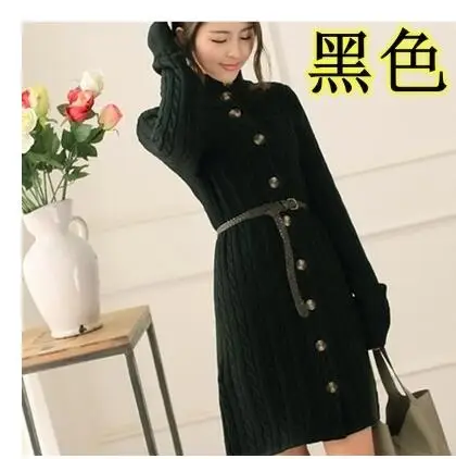 Черный OHCLOTHING южнокорейское женское новое зимнее пальто твист длинный вязаный свитер платья утолщенные зимой - Цвет: Черный