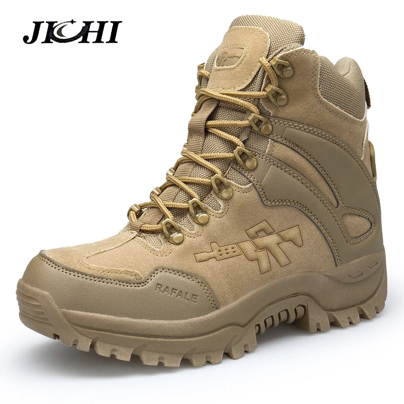 JICHI Men's Military boot Combat Mens Chukka Ankle Boot Tactical Big Size Army Boot Male Shoes Safety Motocycle Boots