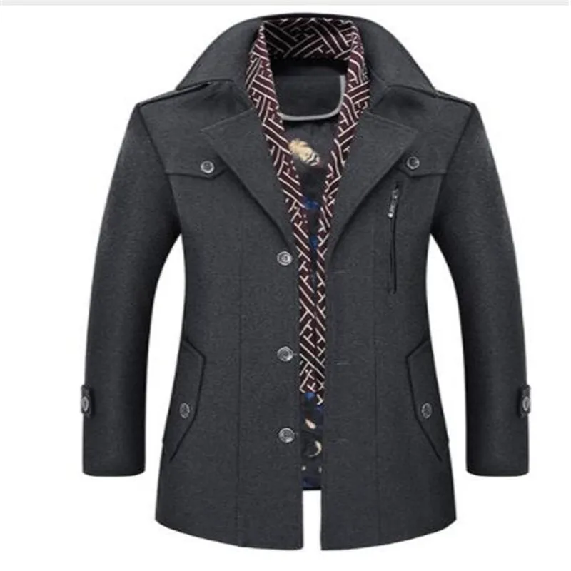 Thick Warm Excellent Quality Palto Uzun Erkek Turn Down Collar With Detachable Scarf Overcoat Men Wool - Цвет: 4