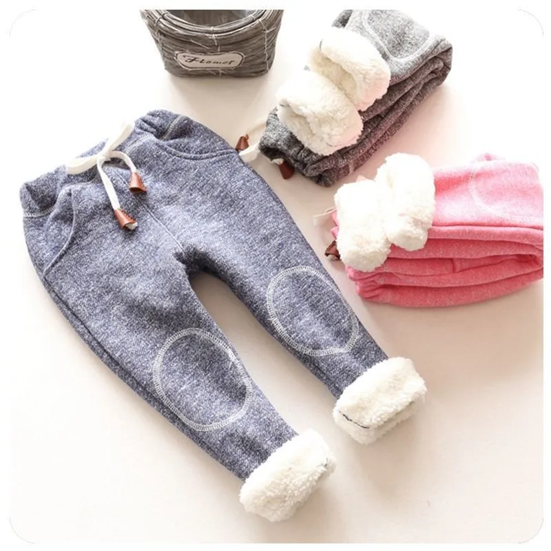 

Girls Boys Winter Leggings Warm Toddler Kids Pants Solid Children's plus velvet warm pants trousers Kids Joggers Fleece Pants