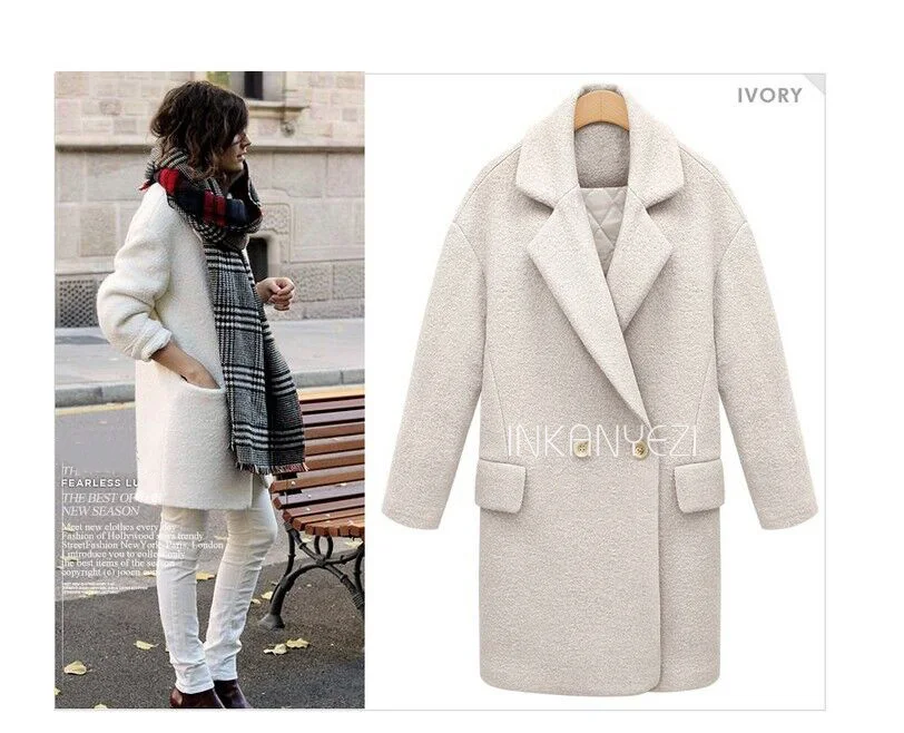 Winter Women Long Coat Solid Lapel Long Sleeve Elegant Pink Wool Coat Winter Thick Warm Casual Office Work Overcoat-85