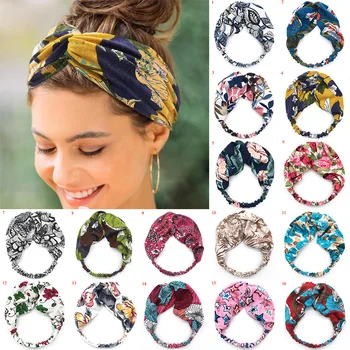 

Women Cross Knotted Headband Bohemia Wide Stretch Hair Band For Girl Floral Print Turban Summer Elastic Turban Hair Accessories