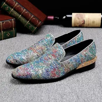 

flat shoes hot Men fashion party and wedding breathable Shiny eather casual formal shoes men