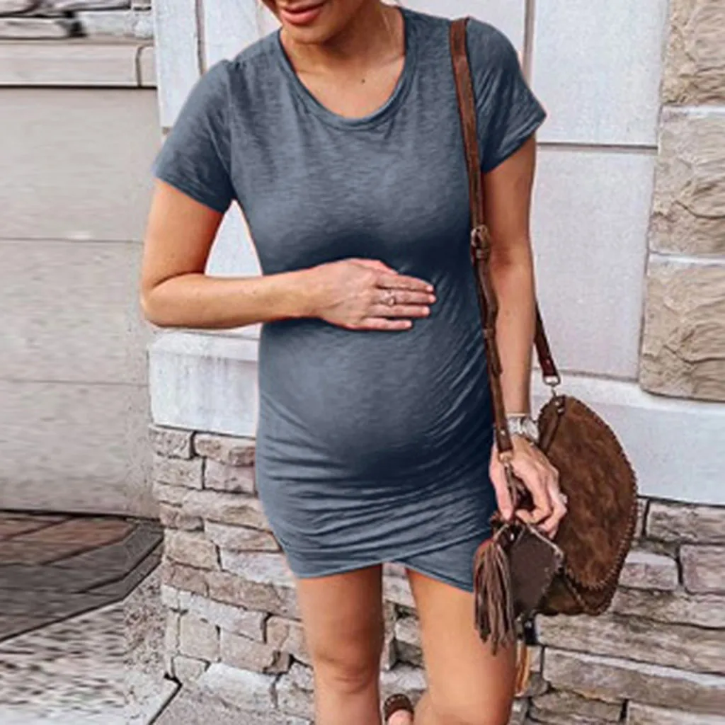 casual maternity clothing pregnant woman clothes Women's Nursing Round Neck Short Sleeve Maternity Dress party birthday clothes