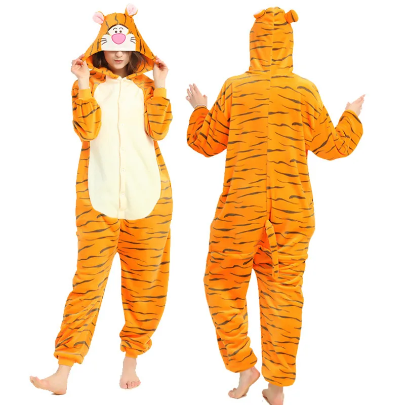 Family Matching Pajamas Animal Cartoon Tiger Kigurumi Pajama Unisex Woman Men One Piece Hoodies Pijamas Licorne Sleepwear
