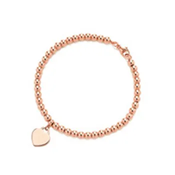

Ms S925 pure silver heart-shaped tags rose gold 4 m bead bracelet with Europe and the United States popular holiday gifts