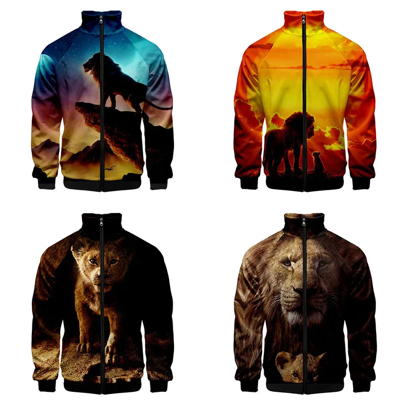 3d Stand Collar Hoodie Cartoon King Lion Costume Fashion Men Women Zipper Hoodies Jackets Long Sleeve Pocket 3D Sweatshirts Tops | Мужская