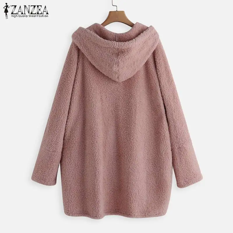 Greatest ZANZEA 2019 Autumn Women Thick Coat Solid Color Button Long Sleeve Hoody Jackets Outerwear Cardigan