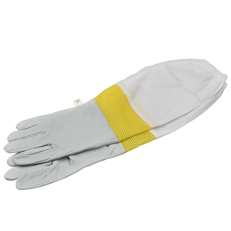 Bee glove XXL Брендовая белая овчина желтая сетчатая ткань белая пчелиная перчатка вентилируемая профессиональная анти пчела для пчеловодства улей - Цвет: Bee glove XXL