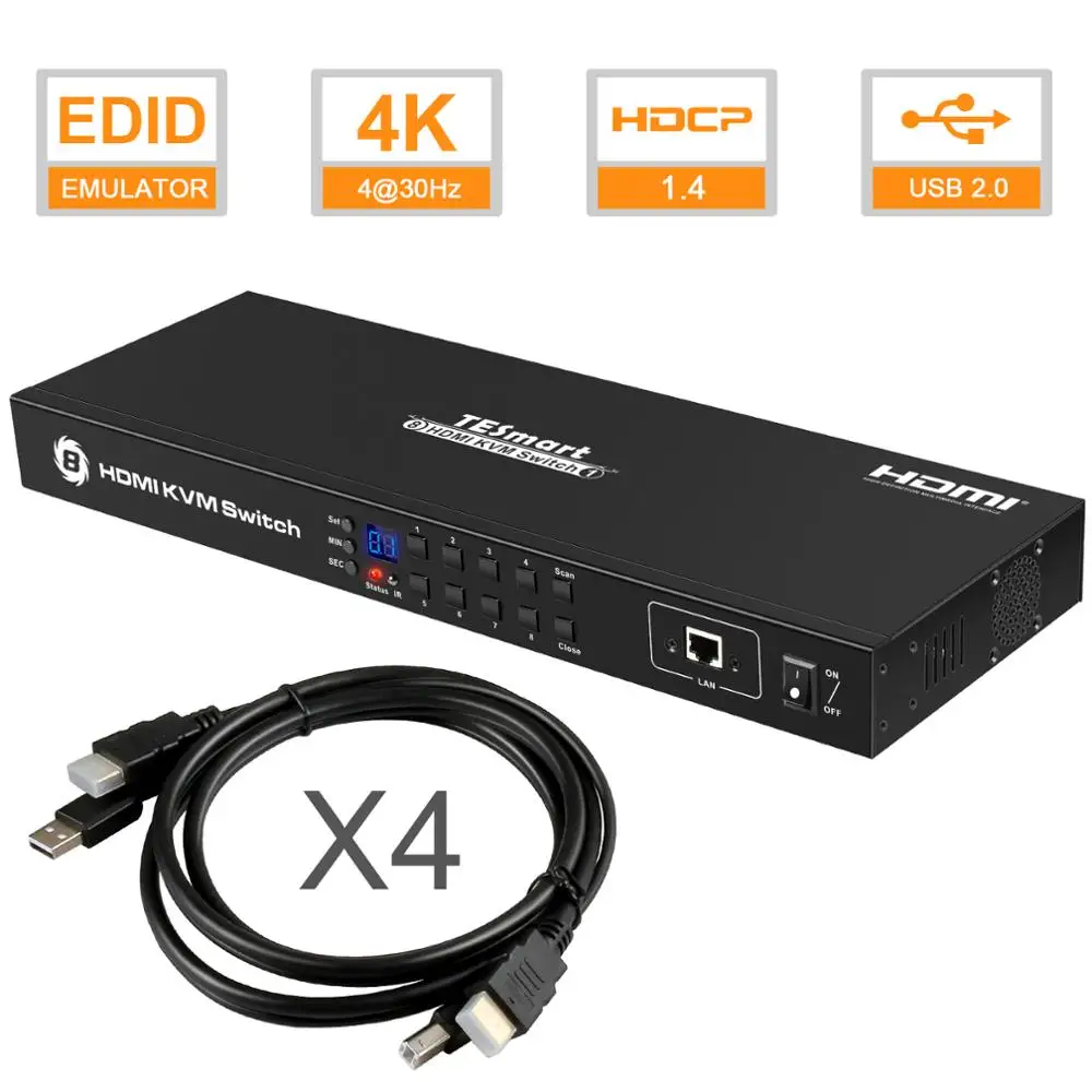 Tesla smart KVM USB HDMI переключатель 8 портов коммутатор Поддержка 3840*2160/4 K 2 шт стойки уши