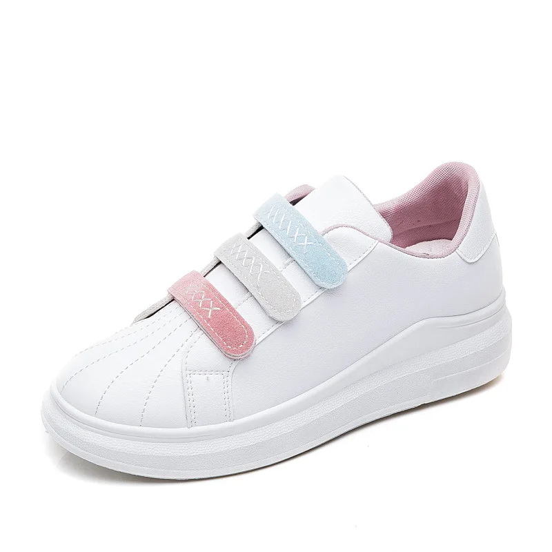 GRITION Women Sneaker Thick Heel Fashion Casual Spring White Shoes Flat Breathable Lace Up Female Sport Shoes Skateboard - Цвет: pink