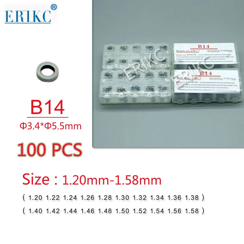 ERIKC инжектор Common Rail Отрегулируйте прокладки B11 B12 B13 B14 B16 B22 B25 B26 B31 B48 комплект прокладки дизельного топлива шайба для Bosch 600 шт - Цвет: B14(1.20-1.58)100PCS