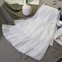 LANMREM, одноцветная юбка, весна, новая мода, свободная, повседневная, средняя длина, сетка, пэчворк, плиссированная юбка, женская нижняя часть, PC421