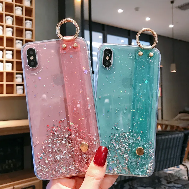 

Wrist Strap Bracket Soft Shell Back Cover For XiaoMi RedMi 8 9 Cc9 Se Note 7 8 K20 PRO Shell Glitter Bling Phone Case Coque Capa