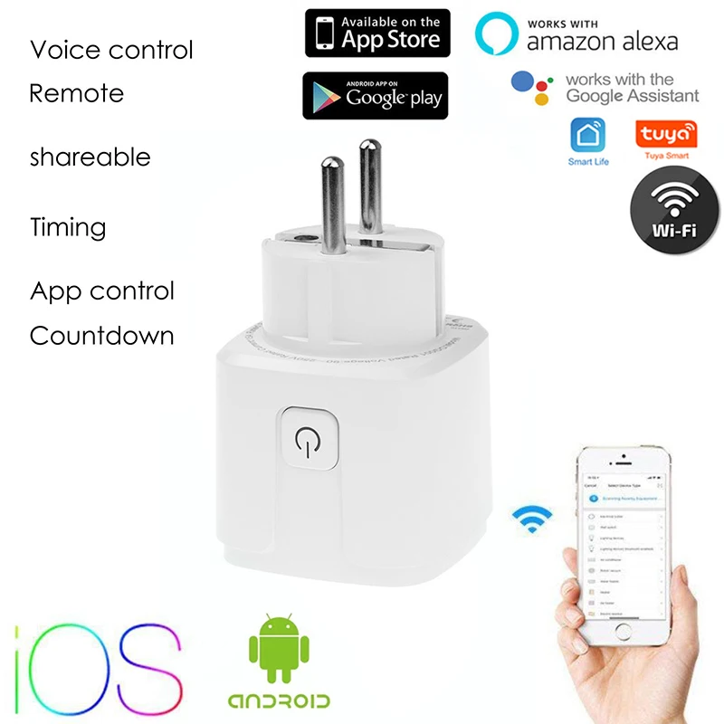 16A WIFI Smart Plug Socket Power Monitor EU Control Timing Wireless Outlet Voice Intelligent For Alexa | Электроника