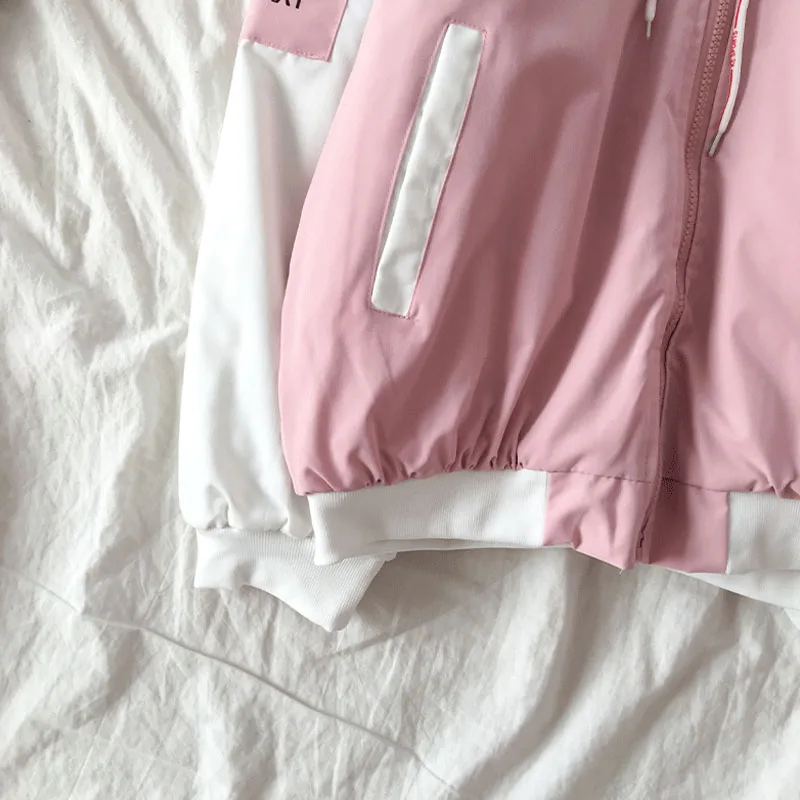Спортивный свитер Harajuku, Одноцветный, ветровка Женская куртка с подкладкой розовая теплая вышивка сочетающихся цветов; женские пальто; kpop школьная kawaii тонкий, одежда с буквенным принтом