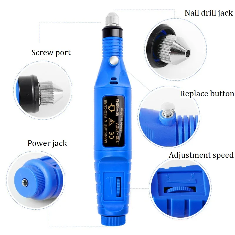 YUJIA брендовая электрическая машинка для сверления ногтей в форме ручки портативная пилочка для ногтей набор инструментов для полировки УФ-гелем