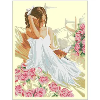 

Girl in flowers patterns Counted Cross Stitch 11CT 14CT 18CT DIY Chinese Cross Stitch Kits Embroidery Needlework Sets