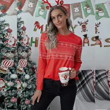 Cheap Diiwii Female Christmas Print Round Neck Long Sleeve Fashion New T-Shirt Top Casual Loose Pullovers Woman Tees 2020 Autumn