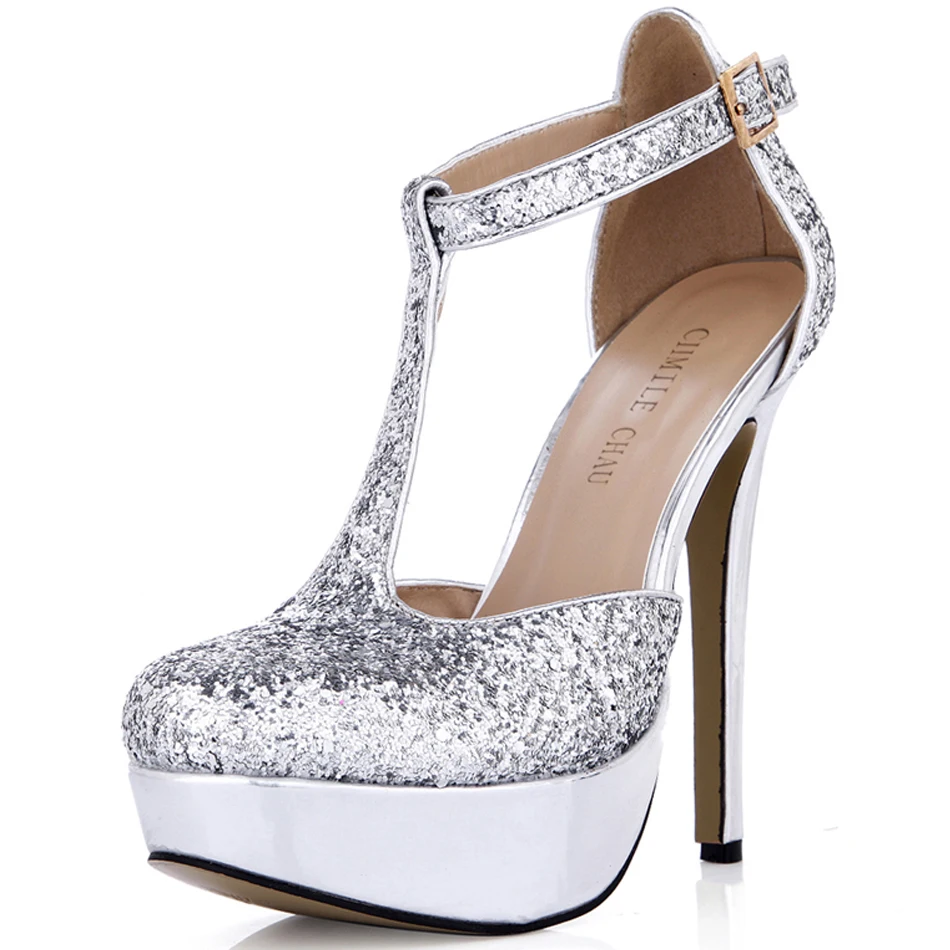 

Summer New 14cm Women High Heeled Sandals T-strap Stiletto Thin heel Round Toe Platform Sexy Bridals Dress Party Lady Shoe 4B-y2