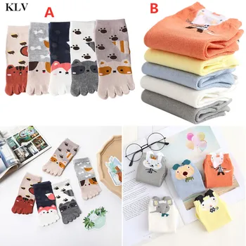 

KLV 5 Pairs 3-12 Years Fashion Children 5-toe Socks Cotton Mid Tube Cute Cartoon Baby Kids Split Toe Sock Gifts Baby Socks