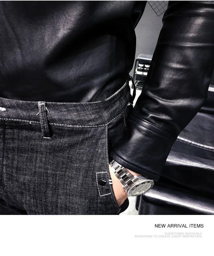 Модная Корейская-Стиль осень стиль владельца магазина-Стиль Slim Fit Sportsman кожаные пальто Для мужчин рубашка воротник раскладная кровать с отложным воротником жесткая