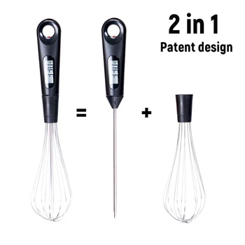 

2 in 1 Digital Meat Thermometer Eggbeater Whisk Kitchen Cooking Food Thermometer with Long Probe